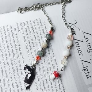 Cat Mushroom Bookmark Handcrafted Artisan Beaded Chain Journal Gift Read Book
